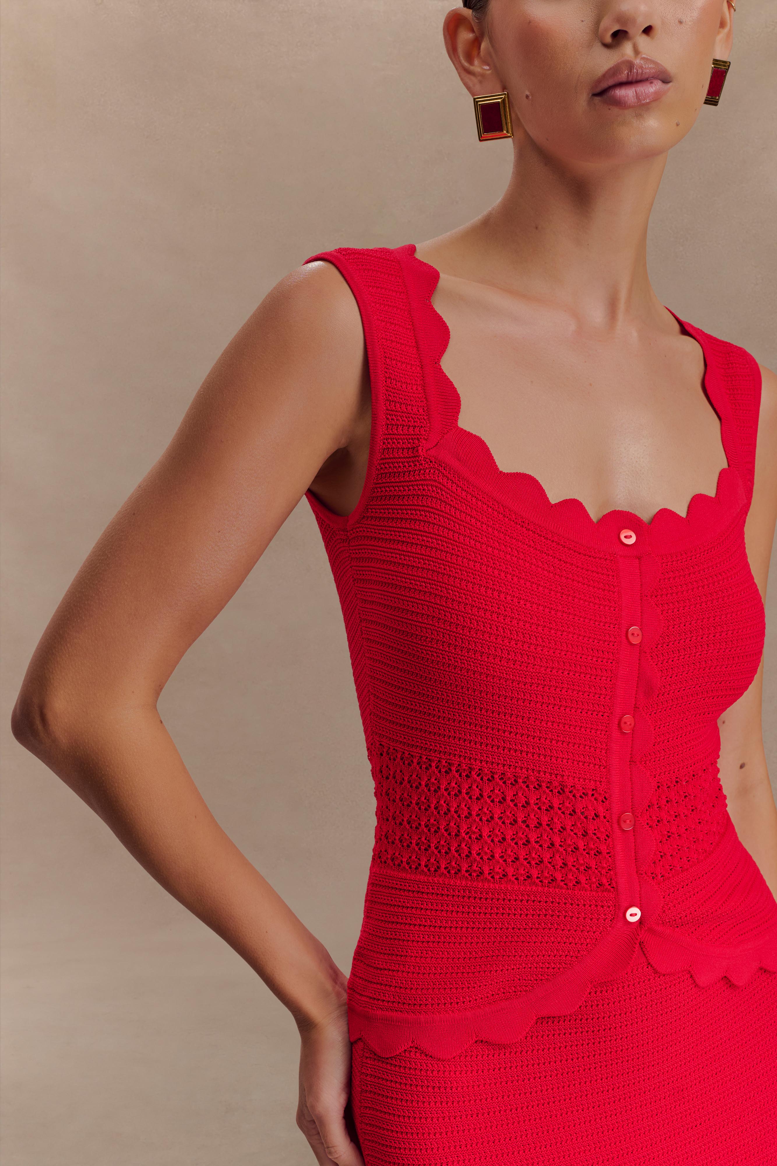 Madeline Scallop Knit Top - Red
