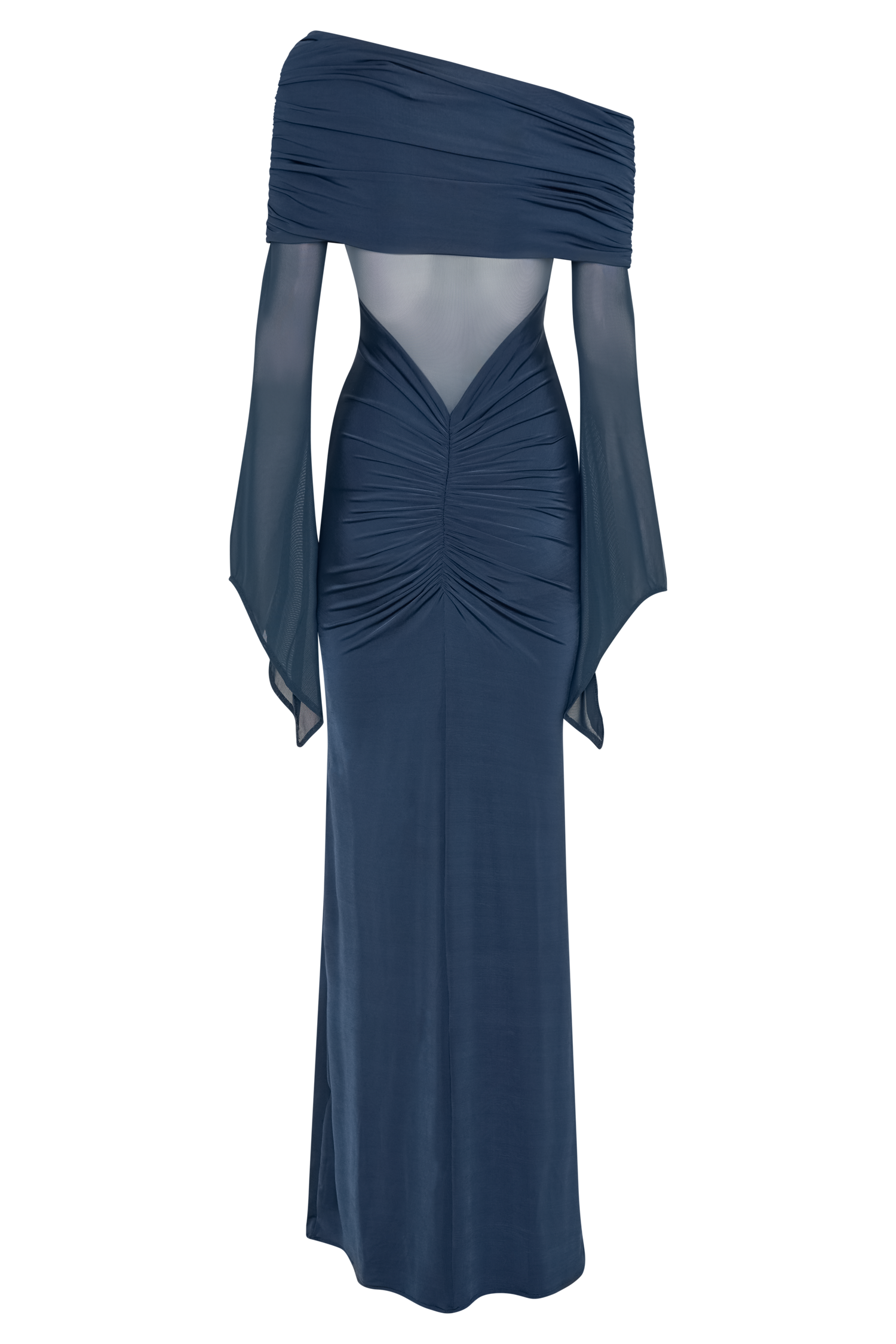 Kaitlin One Shoulder Slinky And Mesh Maxi Dress - Midnight Blue